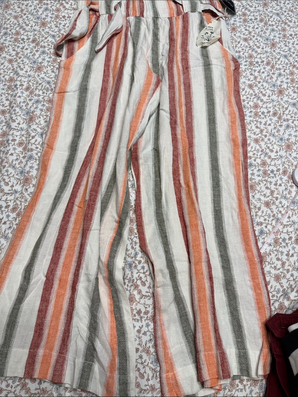 Indigo Rein Cream, Orange & Olive Striped Wide-Leg Pants